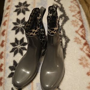 Coach Women's Gray Boots with Leopard Accent